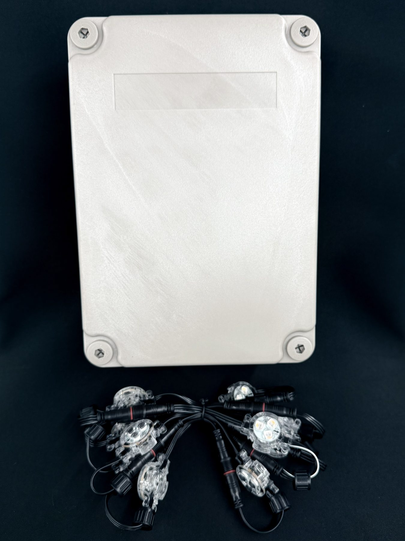 Waterproof control box with a string of RGBW LED bulbs